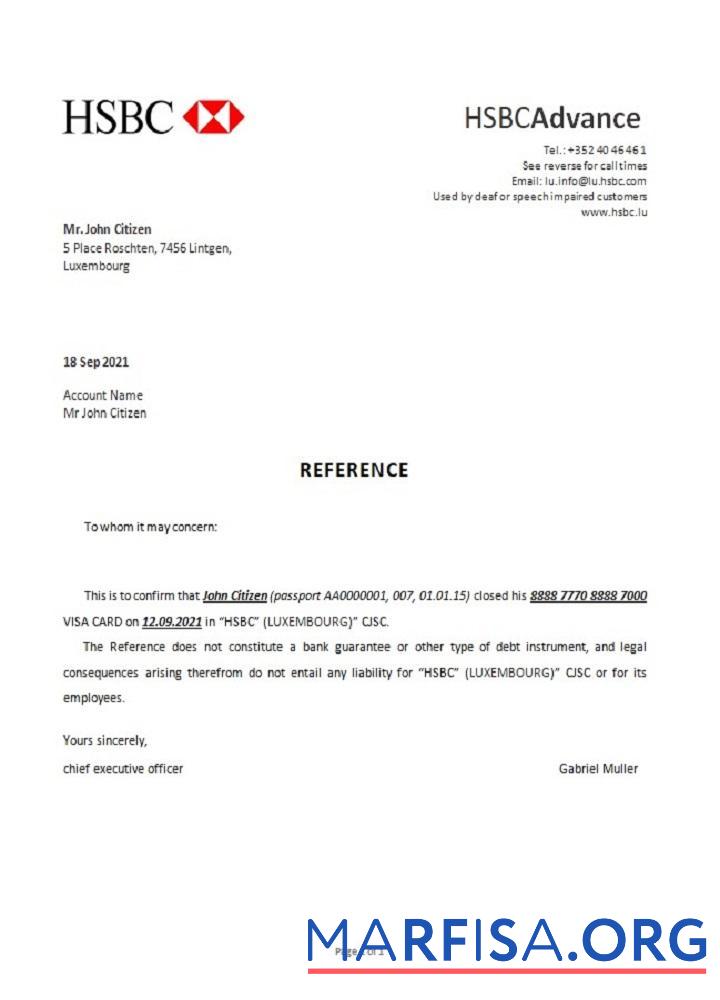 Blank Luxembourg HSBC closure reference real example